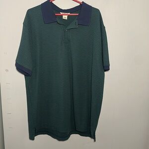 L.L. Bean wrinkle resistant Dark Green with navy Striped Polo Shirt